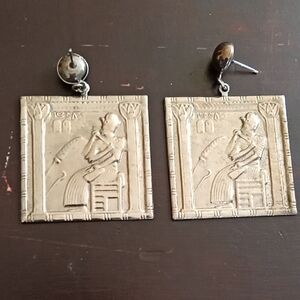 Silver Square Egyptian Motif Earrings